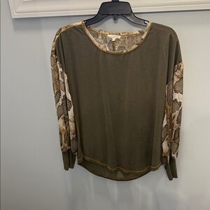 Mystree Olive and Snake Print Long Sleeve Top